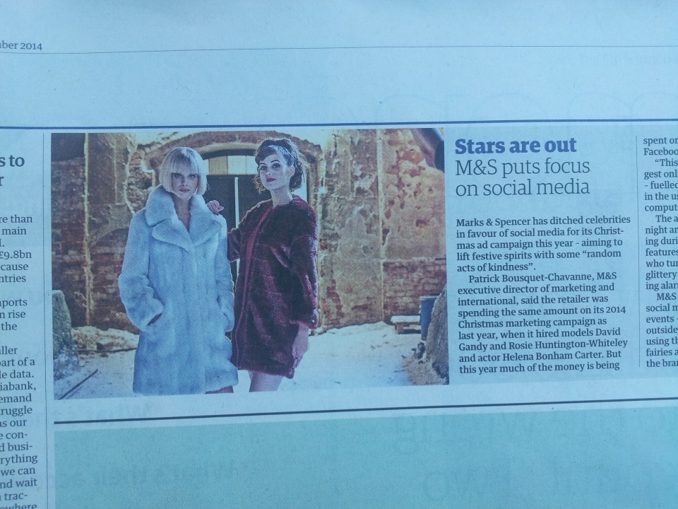 M&S Christmas advert 2014 coverage in the Guardian. 